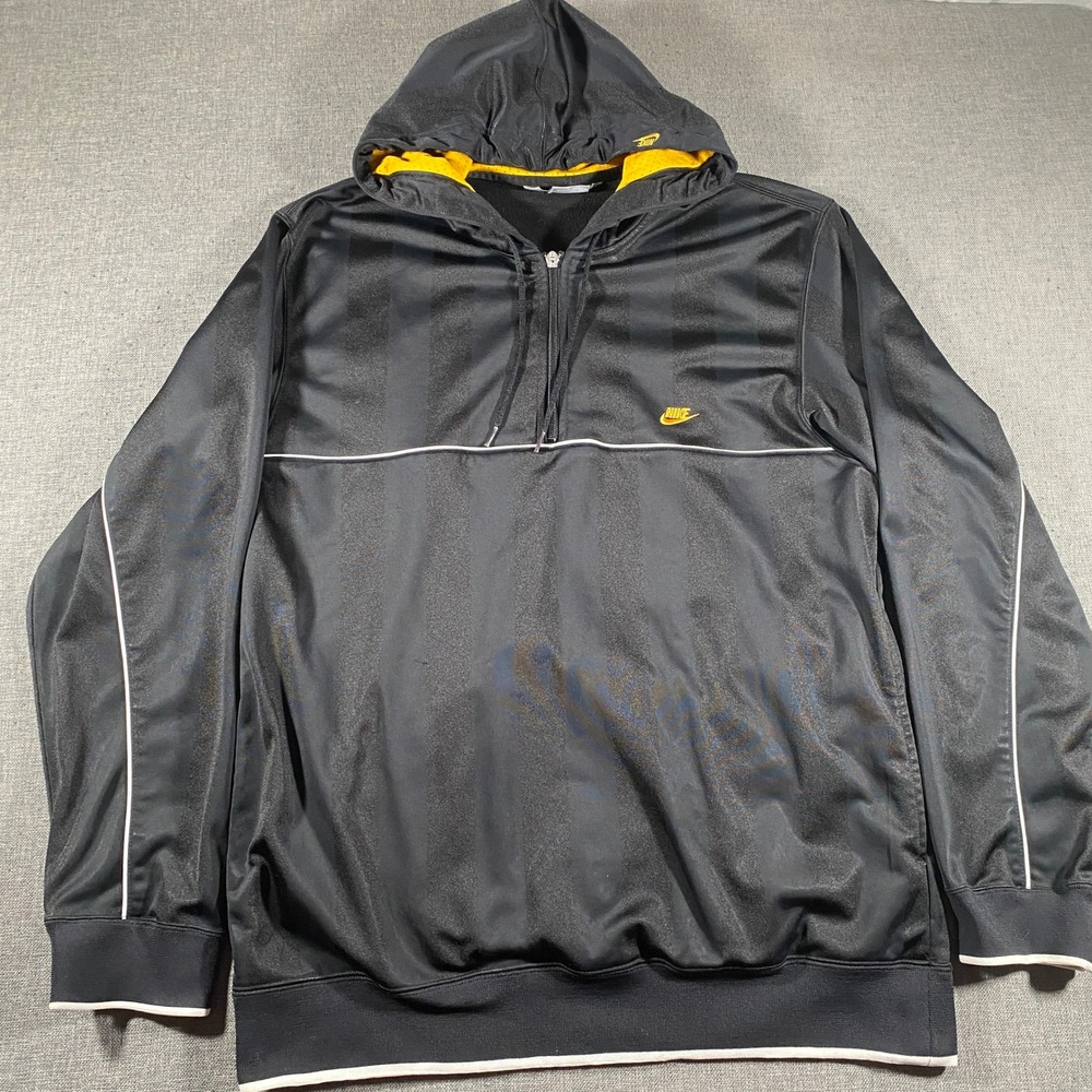 Nike Track Jacket Hoodie Mens Large Black Yellow 1/4 Zip Shadow Stripe F40206SCP